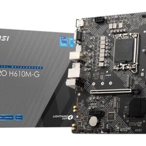 Mainboard | MSI | Intel H610 | LGA1700 | Micro-ATX | Memory DDR5 | Memory slots 2 | 1xPCI-Express 1x | 1xPCI-Express 16x | 1xM.2 | 1x15pin D-sub | 1xHDMI | 1xDisplayPort | 4xUSB 2.0 | 2xUSB 3.2 | 1xPS/2 | 1xRJ45 | 3xAudio port | PROH610M-GDDR5