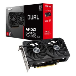 Graphics Card | ASUS | AMD Radeon RX 9060 XT | 8 GB | GDDR6 | 128 bit | PCIE 5.0 16x | GPU 2550 MHz | Dual Slot Fansink | 1xHDMI | 2xDisplayPort | DUAL-RX9060XT-8G