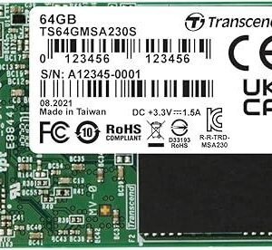 SSD | TRANSCEND | 64GB | mSATA | SATA 3.0 | 3D NAND | Write speed 200 MBytes/sec | Read speed 350 MBytes/sec | TBW 35 TB | MTBF 200000 hours | TS64GMSA230S