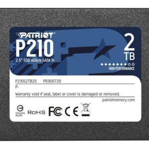 SSD | PATRIOT | P210 | 2TB | SATA 3.0 | Write speed 430 MBytes/sec | Read speed 520 MBytes/sec | 2 5 | TBW 960 TB | P210S2TB25