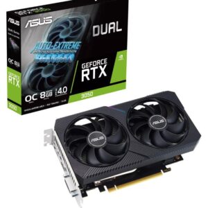 Graphics Card | ASUS | NVIDIA GeForce RTX 3050 | 8 GB | GDDR6 | 128 bit | PCIE 4.0 16x | Dual Slot Fansink | 1xDVI-D | 1xHDMI | 1xDisplayPort | DUAL-RTX3050-O8G-V2