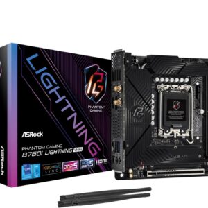 Mainboard | ASROCK | Intel B760 Express | LGA1700 | Mini-ITX | Memory DDR5 | Memory slots 2 | 1xPCI-Express 5.0 16x | 3xM.2 | 1xHDMI | 1xDisplayPort | 5xUSB 3.2 | 1xUSB-C | 1xOptical S/PDIF | 1xRJ45 | 2xAudio port | B760ILIGHTNINGWIFI
