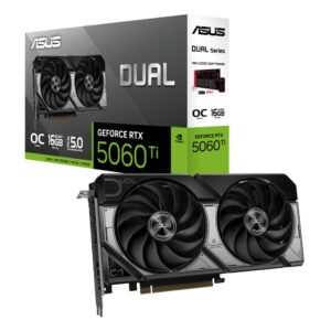 Graphics Card | ASUS | NVIDIA GeForce RTX 5060 Ti | 16 GB | GDDR7 | 128 bit | PCIE 5.0 16x | Dual Slot Fansink | 1xHDMI | 3xDisplayPort | DUAL-RTX5060TI-O16G