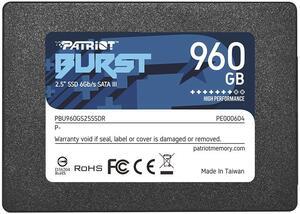 SSD | PATRIOT | Burst Elite | 960GB | SATA 3.0 | 3D NAND | Write speed 320 MBytes/sec | Read speed 450 MBytes/sec | 2 5 | TBW 400 TB | PBE960GS25SSDR